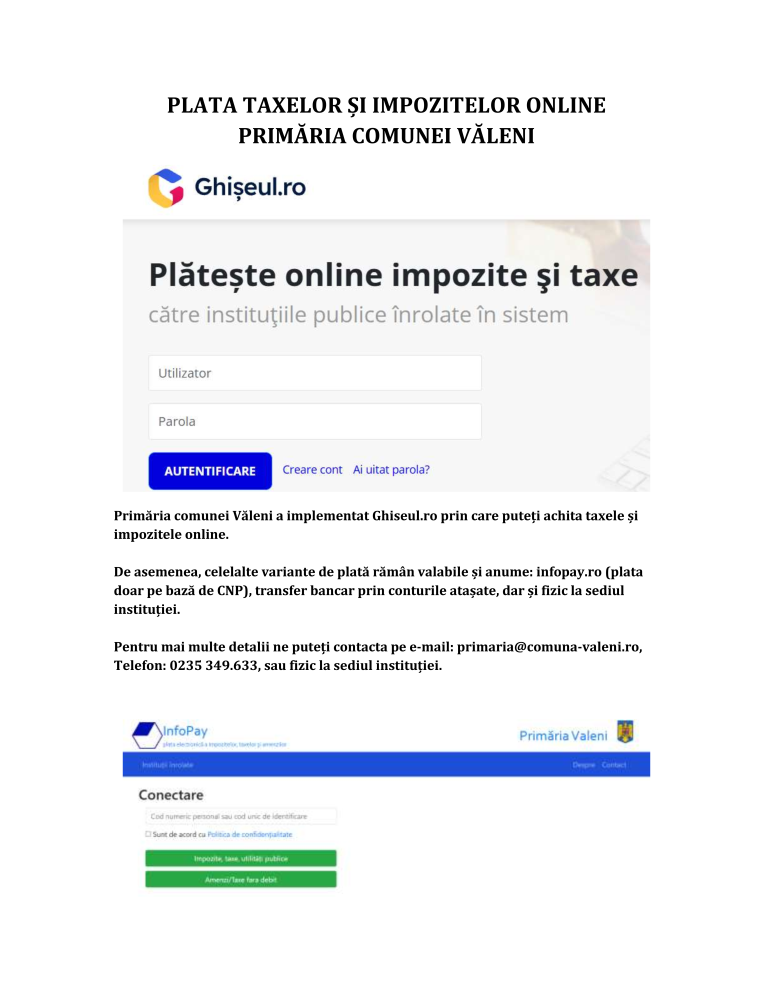 Informații privind plata taxelor și impozitelor online